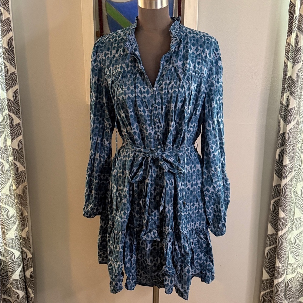 Anthropologie Calanthe Mini Shirt Dress Blue SZ Large